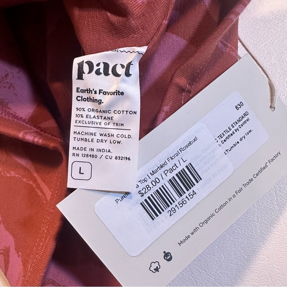 LAST ONE! NWT Pact Sz L Marbled Floral Rosebud Organic Cotton Racerback Crop Top - Picture 5 of 8